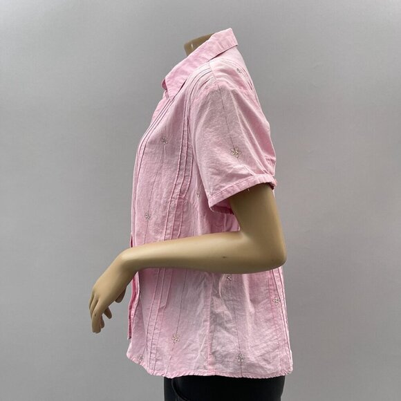 Y2K Cotton Womens Pink Embroidered Button-Up Shirt Lemon Grass Studio Size L - Picture 5 of 10